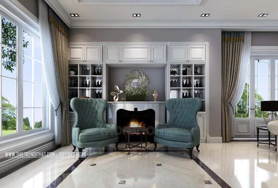 Mẫu sofa bọc nỉ màu xanh cao cấp biệt thự The Manor Lào Cai